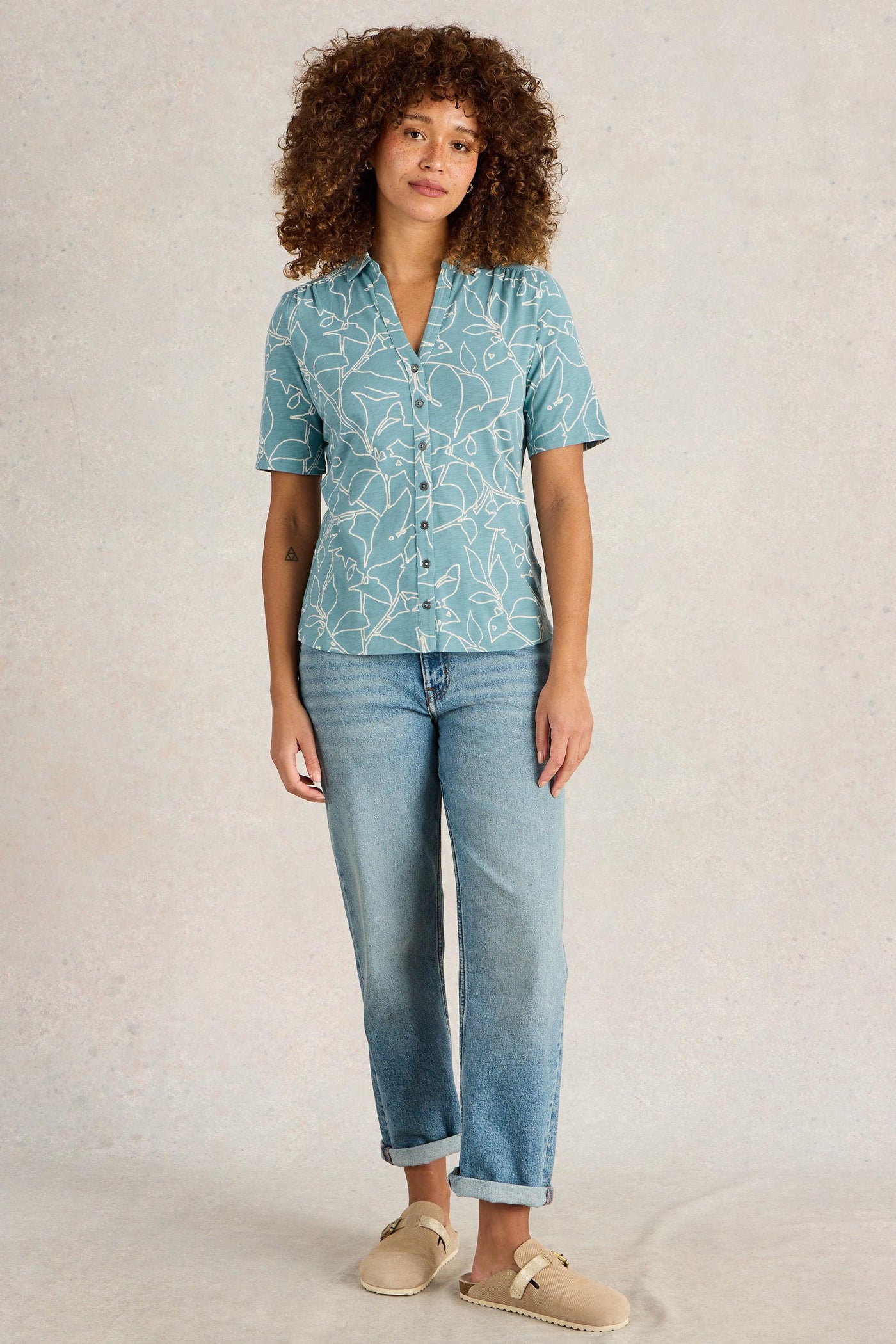 White Stuff Annie SS Jersey Blue Print Shirt-Womens-Ohh! By Gum - Shop Sustainable