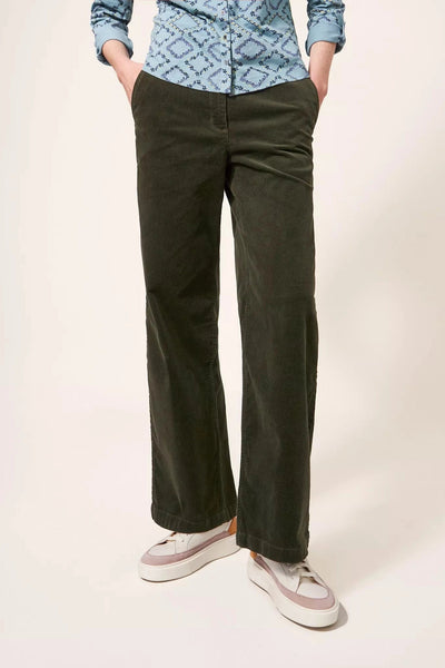 White Stuff Belle Cord Wide Leg Trousers in Khaki Green-Womens-Ohh! By Gum - Shop Sustainable