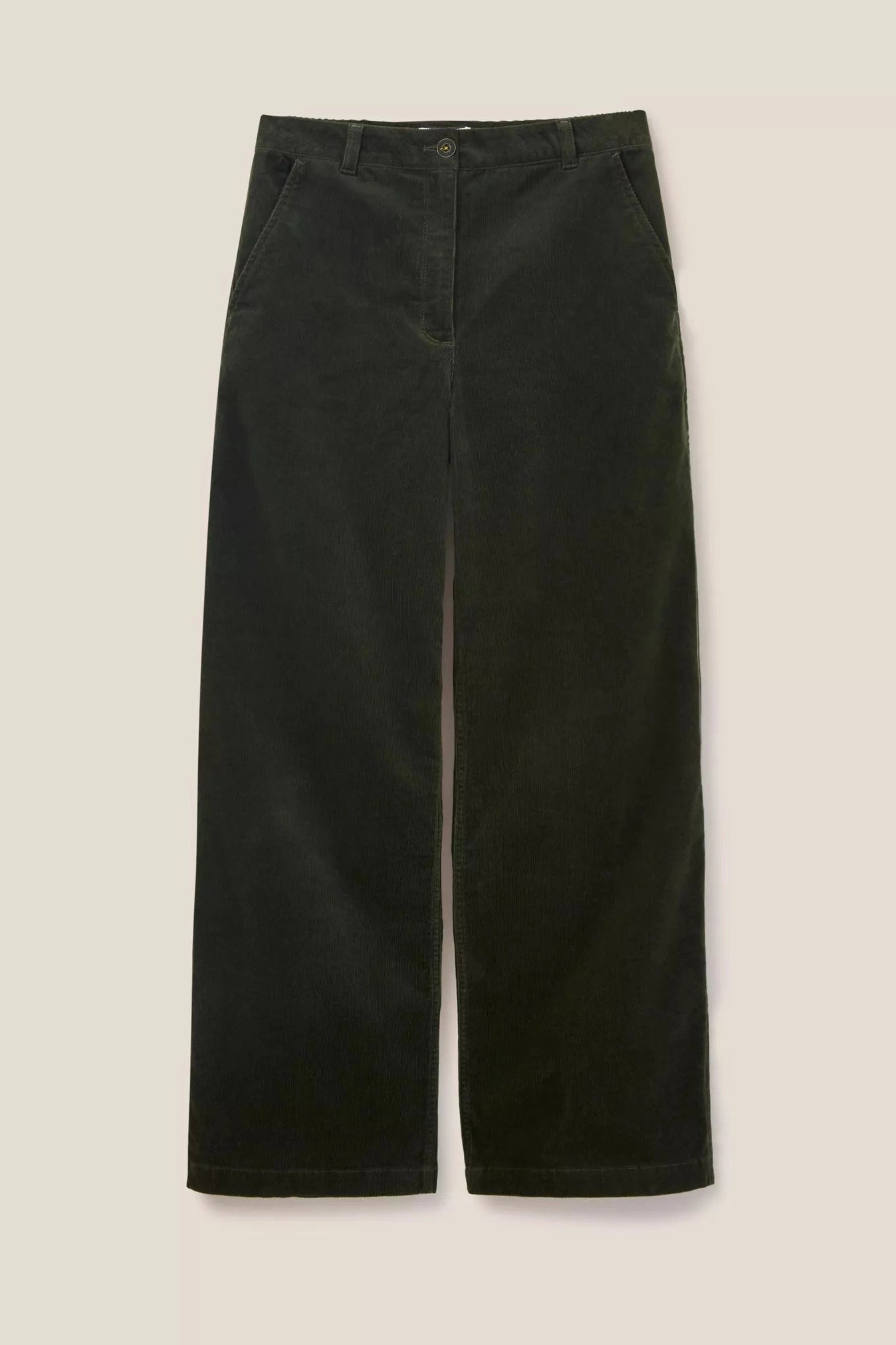 White Stuff Belle Cord Wide Leg Trousers in Khaki Green-Womens-Ohh! By Gum - Shop Sustainable