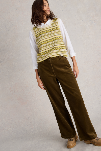 White Stuff Belle Cord Wide Leg Trousers in Khaki Green-Womens-Ohh! By Gum - Shop Sustainable