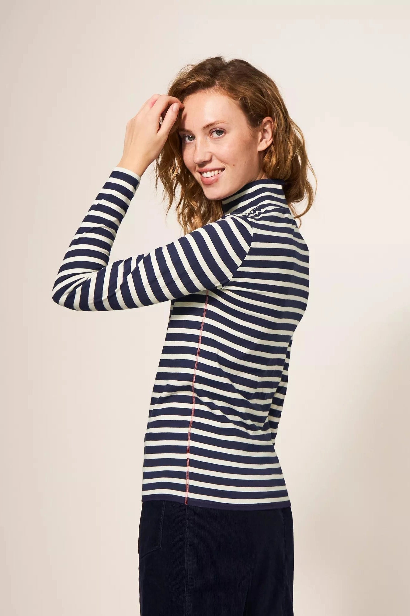 White Stuff Camile High Neck Tee In Navy Stripe-Womens-Ohh! By Gum - Shop Sustainable
