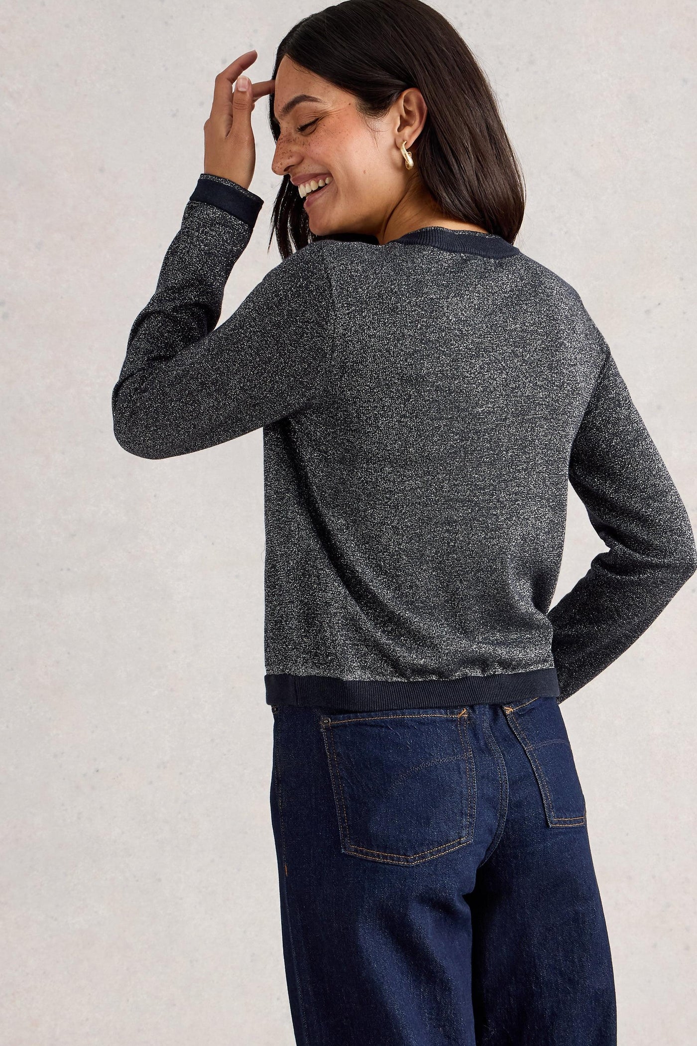 White Stuff Charlotte Sparkle Cardi in Dark Navy