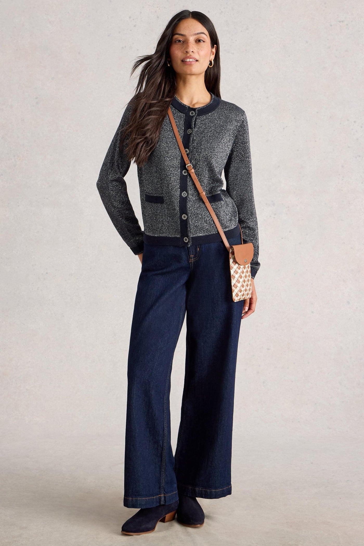 White Stuff Charlotte Sparkle Cardi in Dark Navy