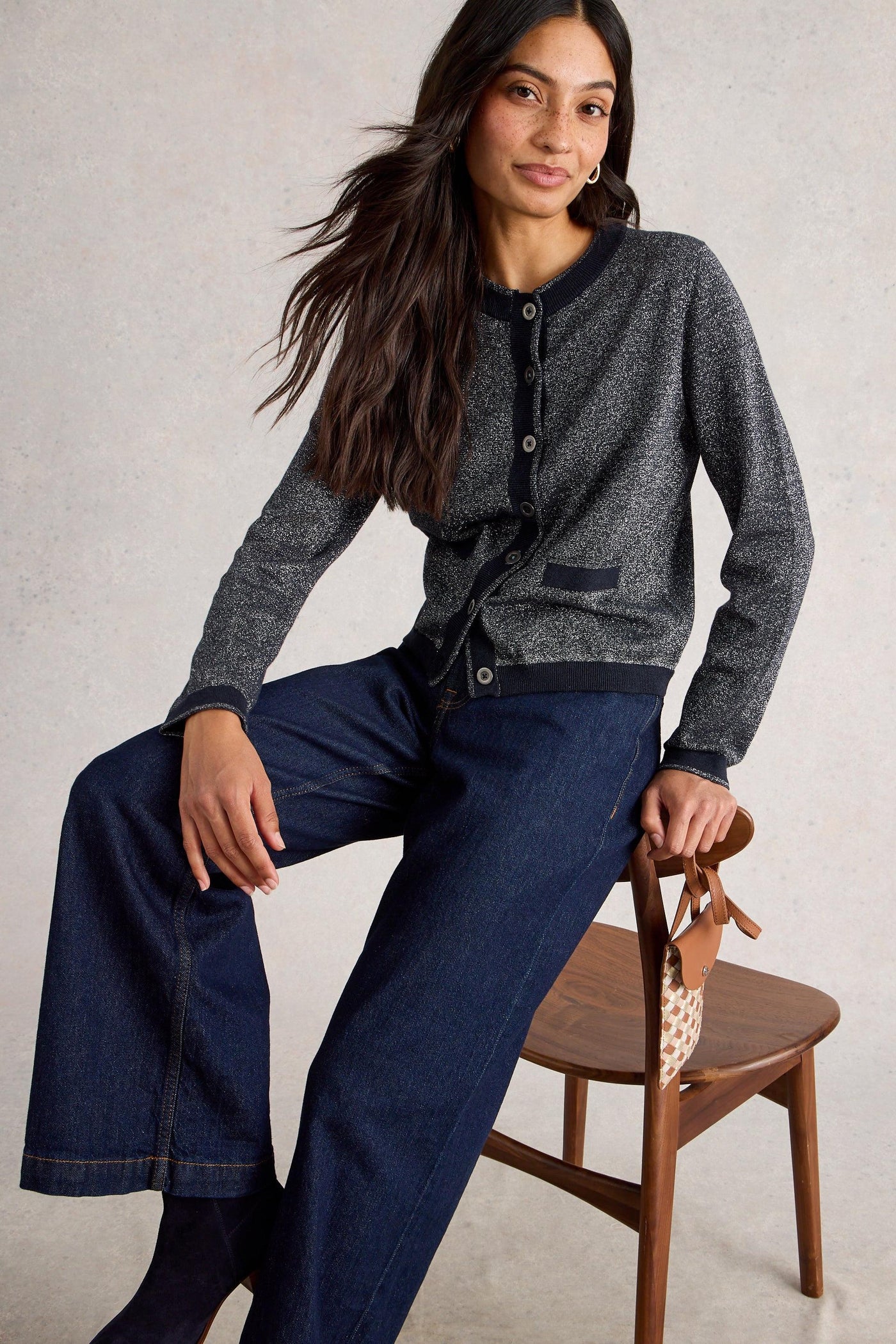 White Stuff Charlotte Sparkle Cardi in Dark Navy