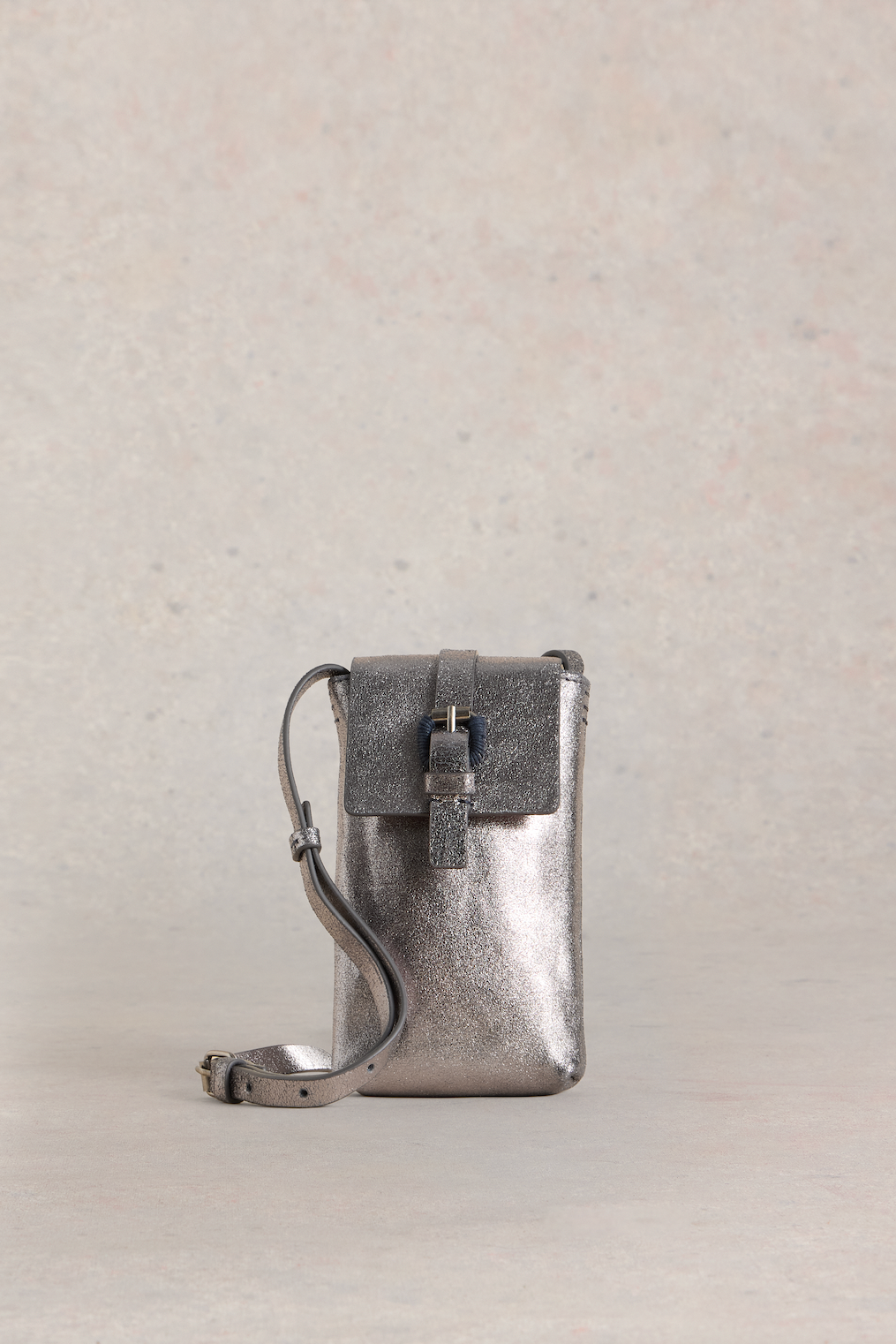 White Stuff Clara Buckle Leather Phone Bag - Pewter Met-Womens-Ohh! By Gum - Shop Sustainable