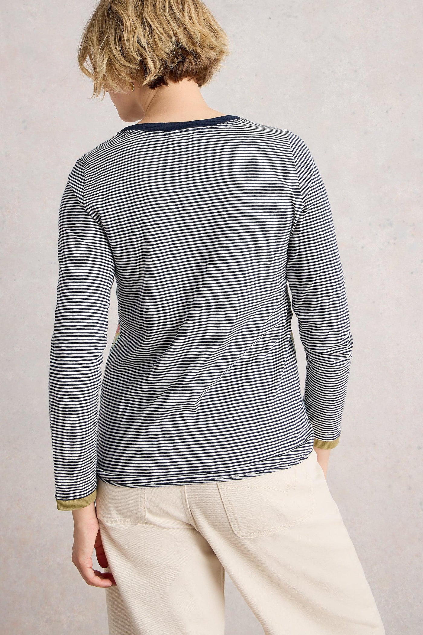 White Stuff Clara LS Tee in Blk Mlt