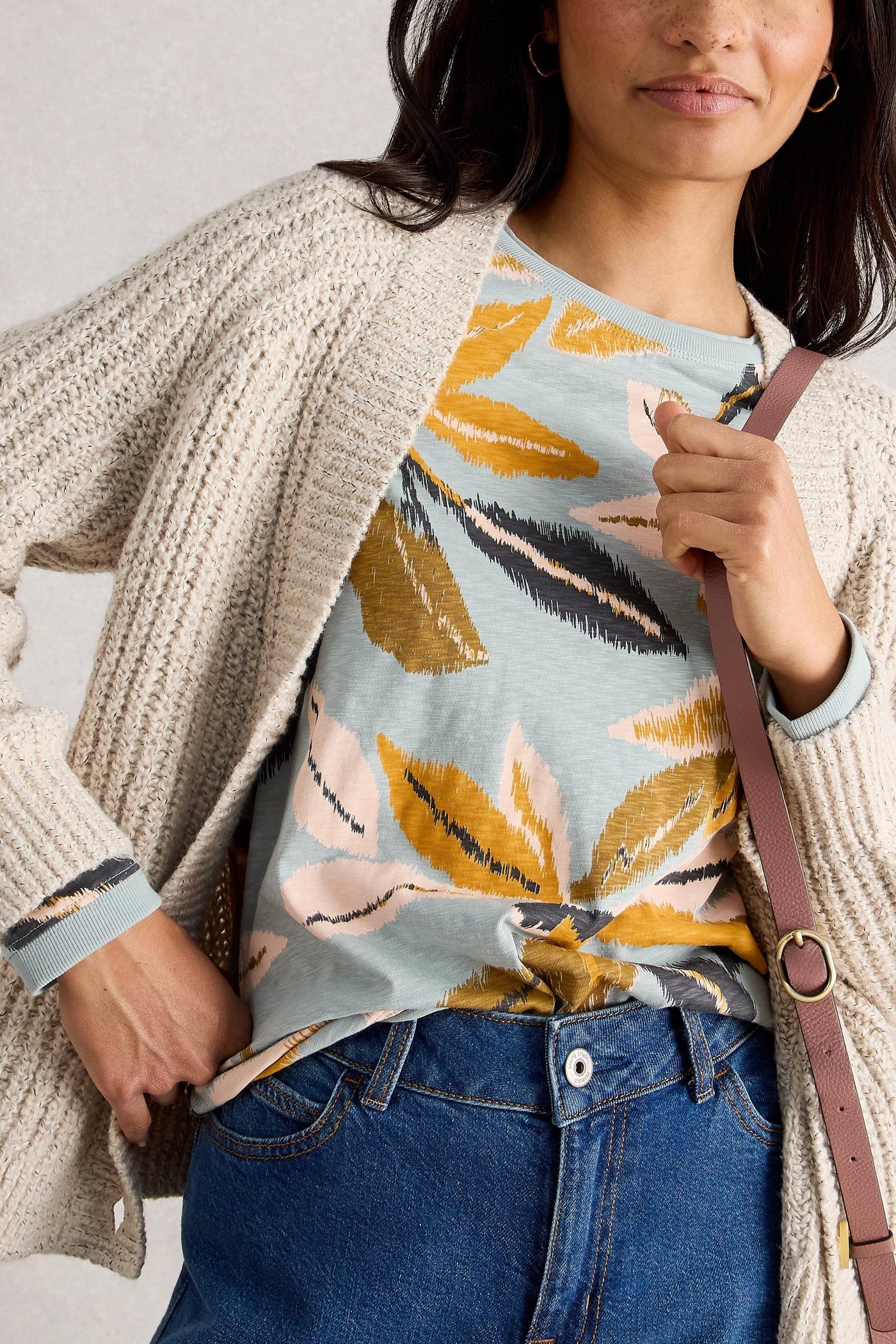 White Stuff Clara LS Tee in Blue Print AW25