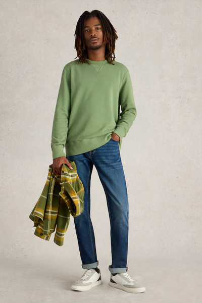 White Stuff Crew Neck Sweat in Mid Green-Mens-Ohh! By Gum - Shop Sustainable