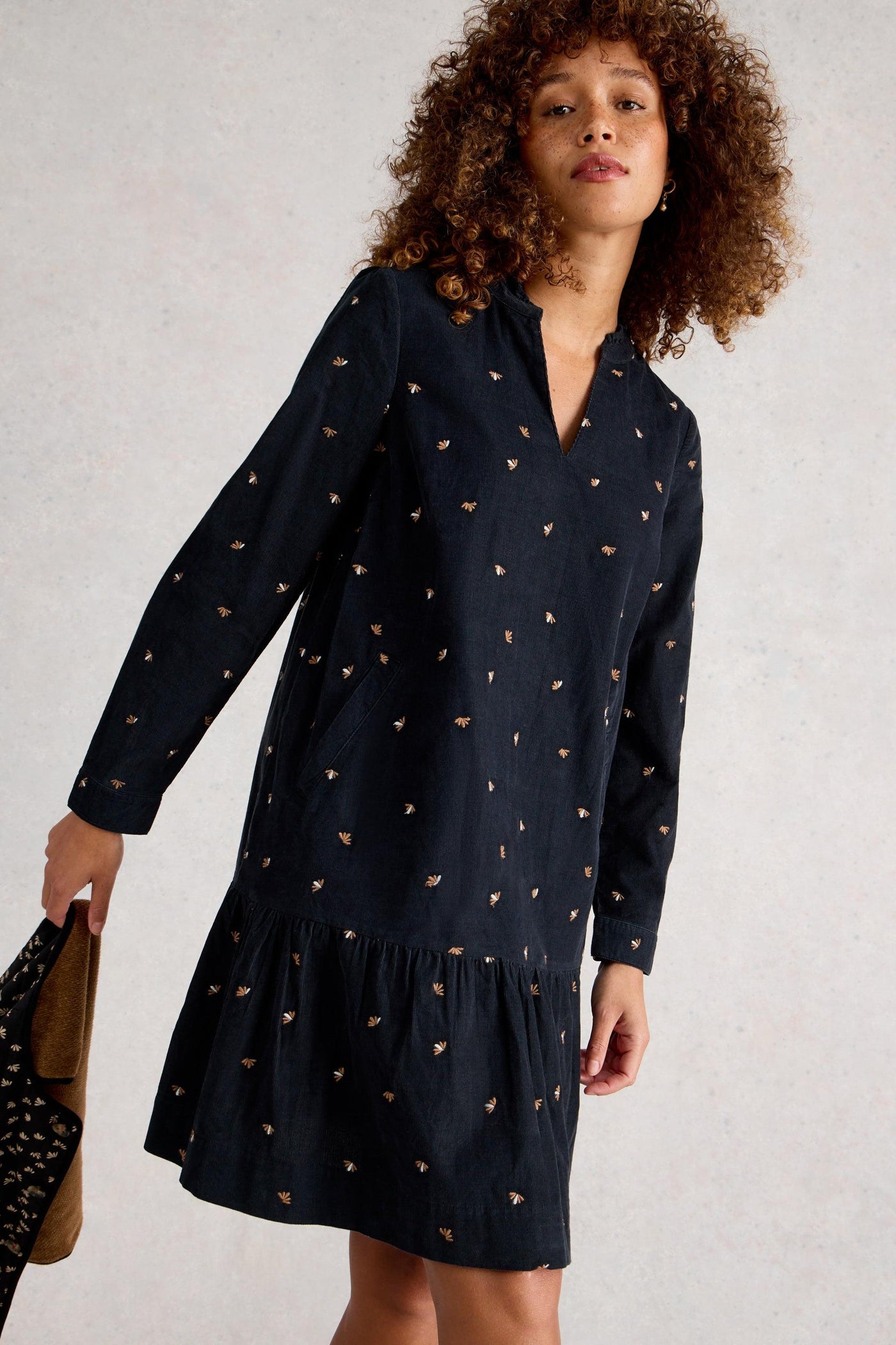 White Stuff Daria Cord Embroidered Dress