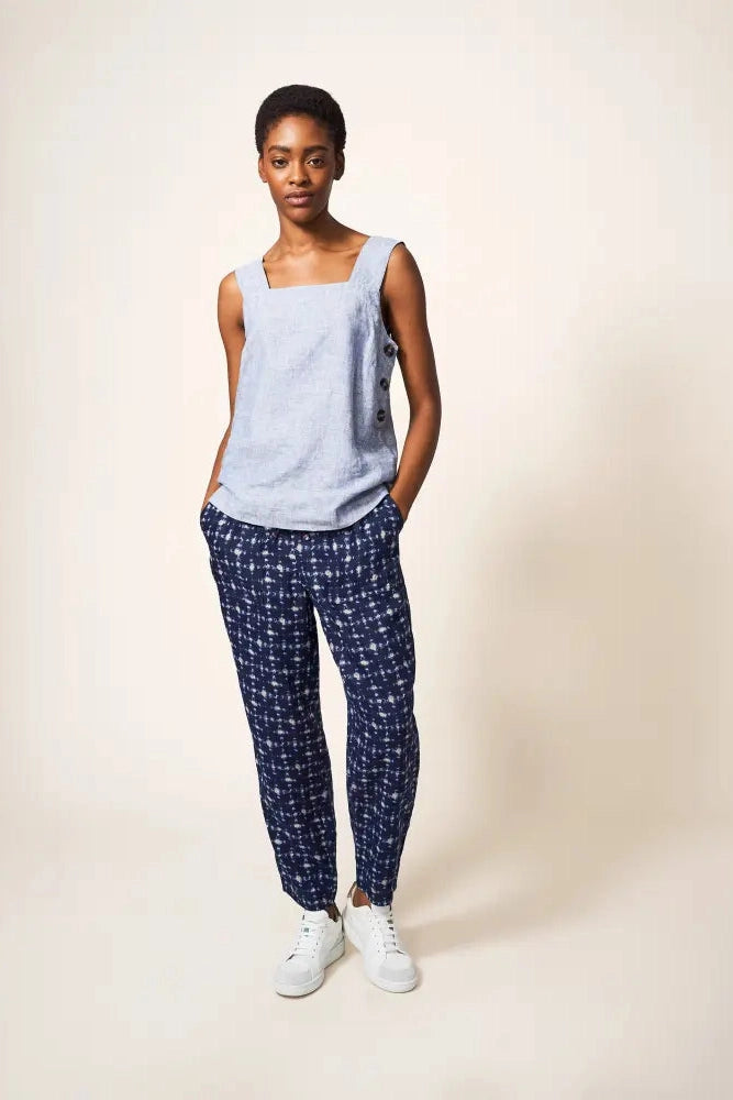 White Stuff Effie Linen Trouser in Navy Multi-Womens-Ohh! By Gum - Shop Sustainable