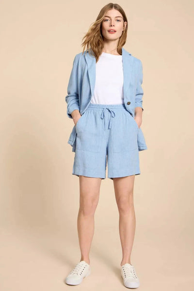 White Stuff Elle Linen Blend Shorts - Chambray Blue-Womens-Ohh! By Gum - Shop Sustainable
