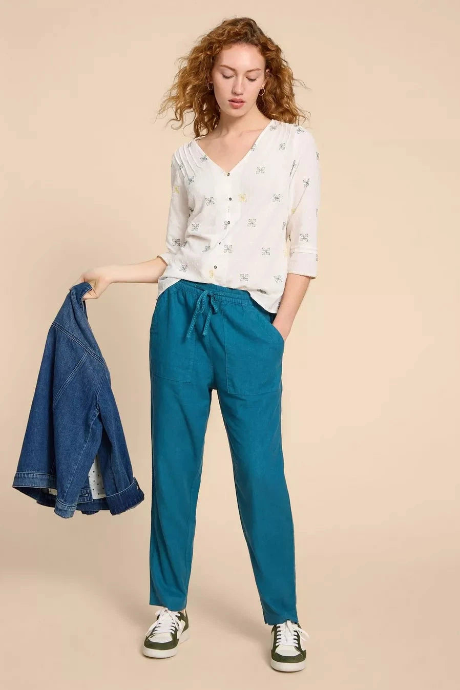 White Stuff Elle Linen Blend Trousers in Mid Teal-Womens-Ohh! By Gum - Shop Sustainable