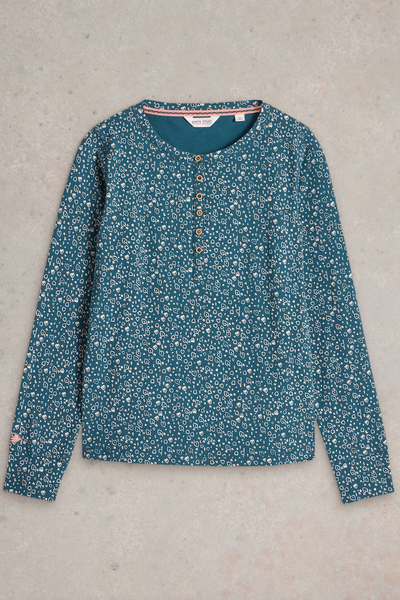 White Stuff Hailey Henley Jersey Teal Print Top-Womens-Ohh! By Gum - Shop Sustainable