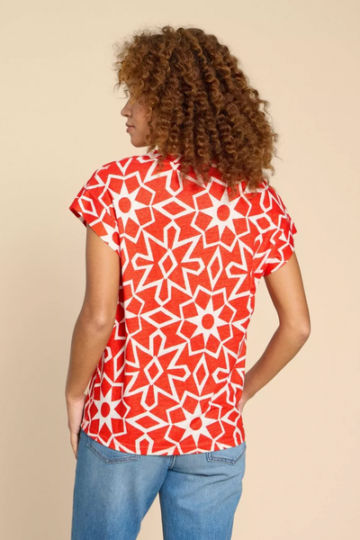 White Stuff Ivy Linen V Neck Tee - Red Print-Womens-Ohh! By Gum - Shop Sustainable