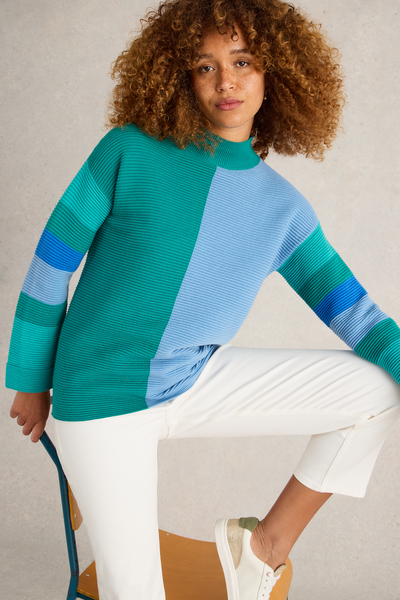 White Stuff Jana High Neck Jumper in Teal Mlt-Womens-Ohh! By Gum - Shop Sustainable