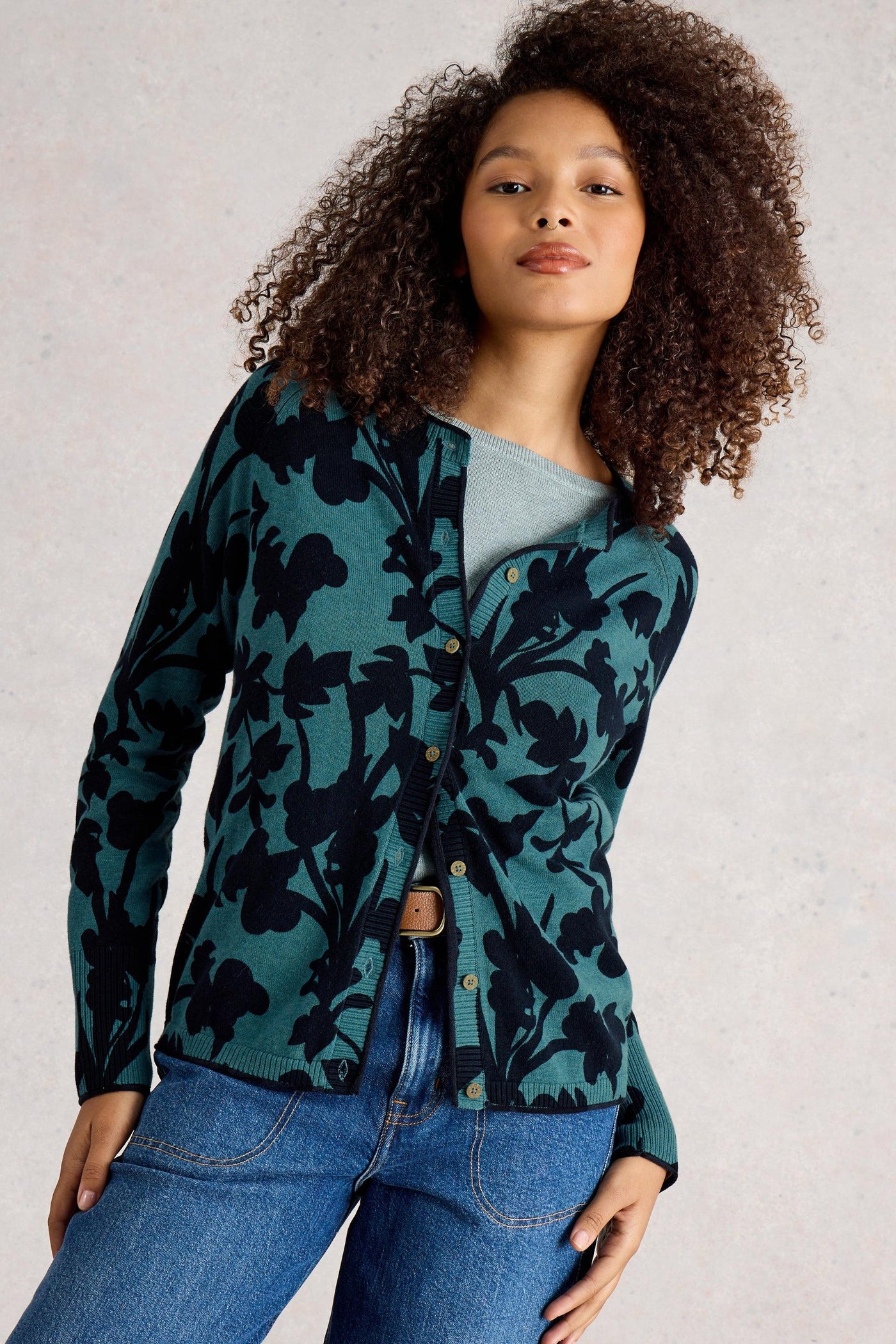 White Stuff Lulu Print Cardigan in Blue Print