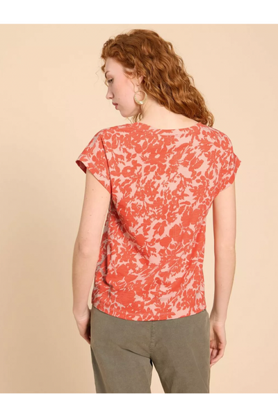 White Stuff Nelly Notch Neck Tee - Orange Print-Womens-Ohh! By Gum - Shop Sustainable