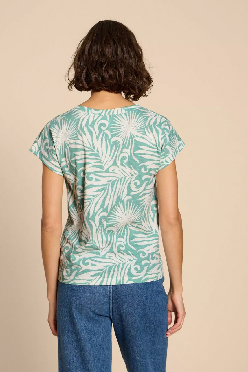 White Stuff Nelly Notch Neck Tee - Teal Print-Womens-Ohh! By Gum - Shop Sustainable