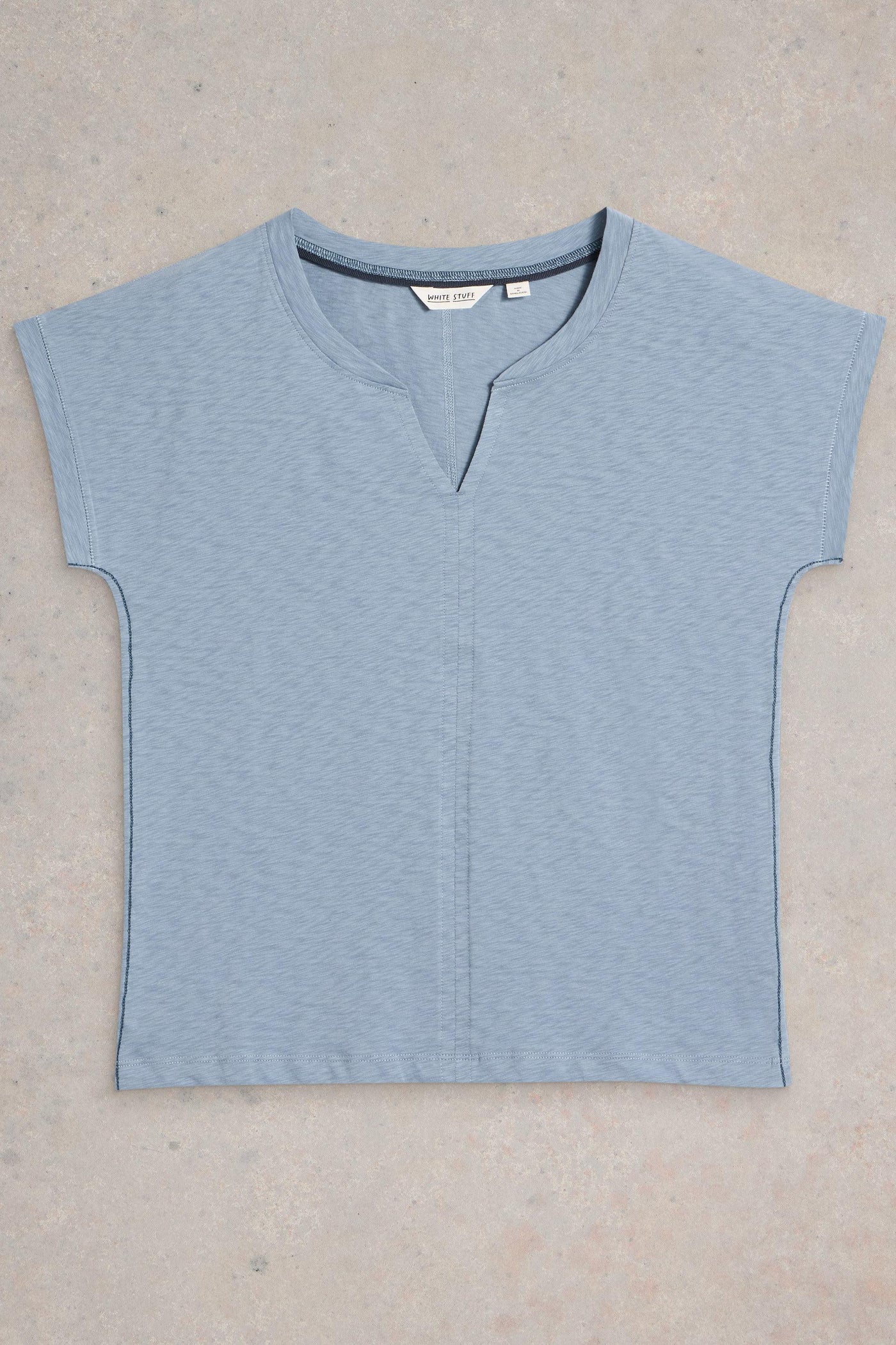 White Stuff Nelly Notch Neck Tee in Mid Blue-Womens-Ohh! By Gum - Shop Sustainable