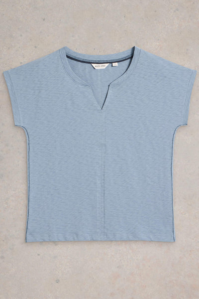 White Stuff Nelly Notch Neck Tee in Mid Blue-Womens-Ohh! By Gum - Shop Sustainable