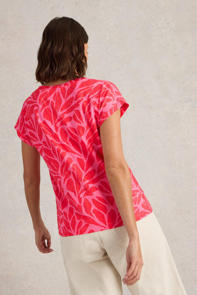 White Stuff Nelly Notch Neck Tee in Mid Pink SS25