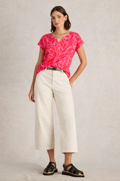 White Stuff Nelly Notch Neck Tee in Mid Pink SS25