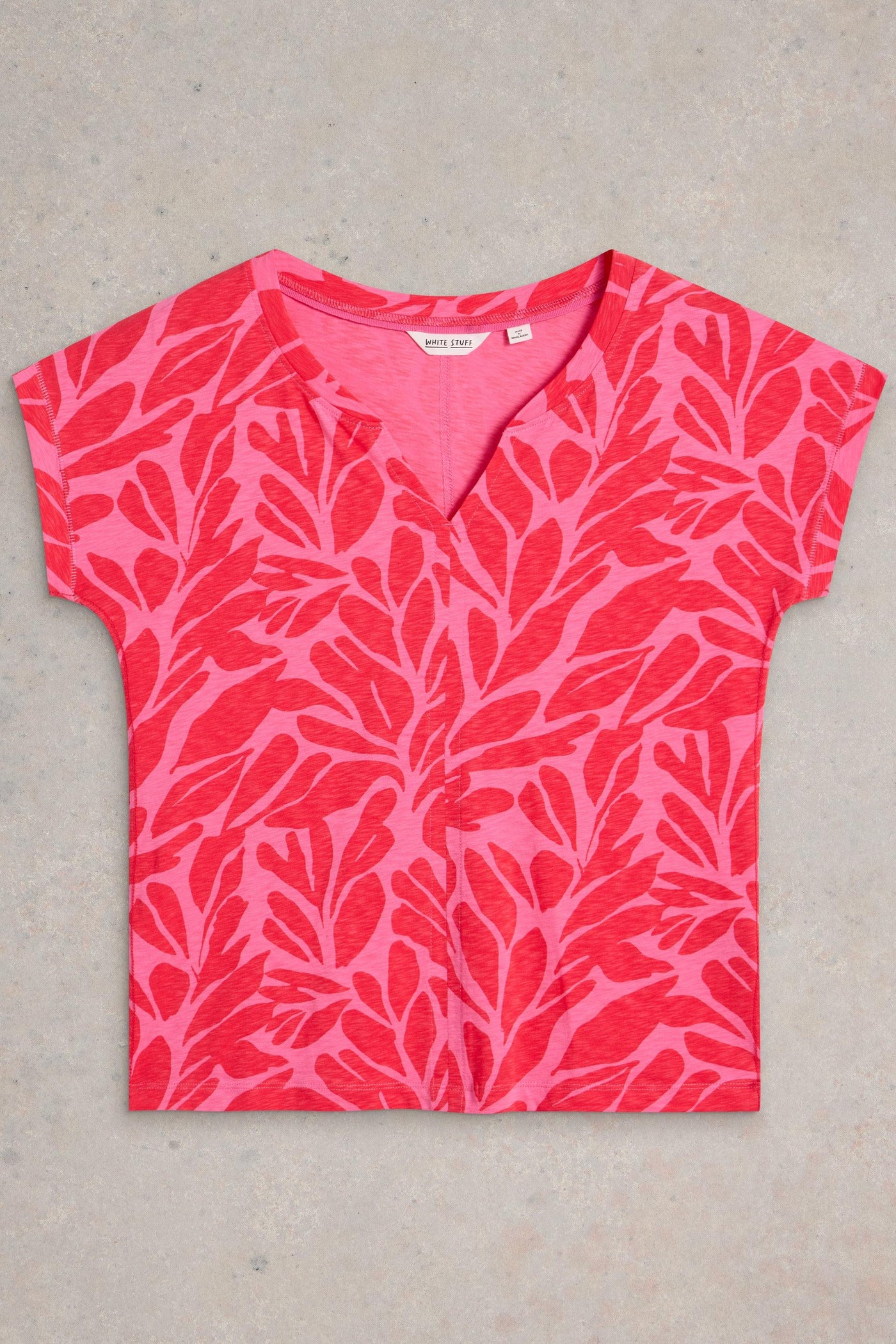 White Stuff Nelly Notch Neck Tee in Mid Pink SS25