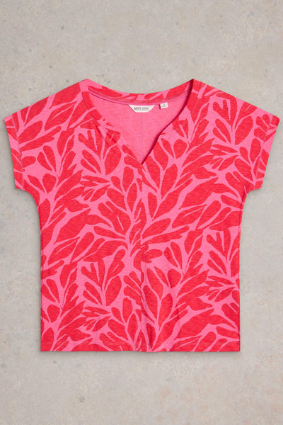 White Stuff Nelly Notch Neck Tee in Mid Pink SS25