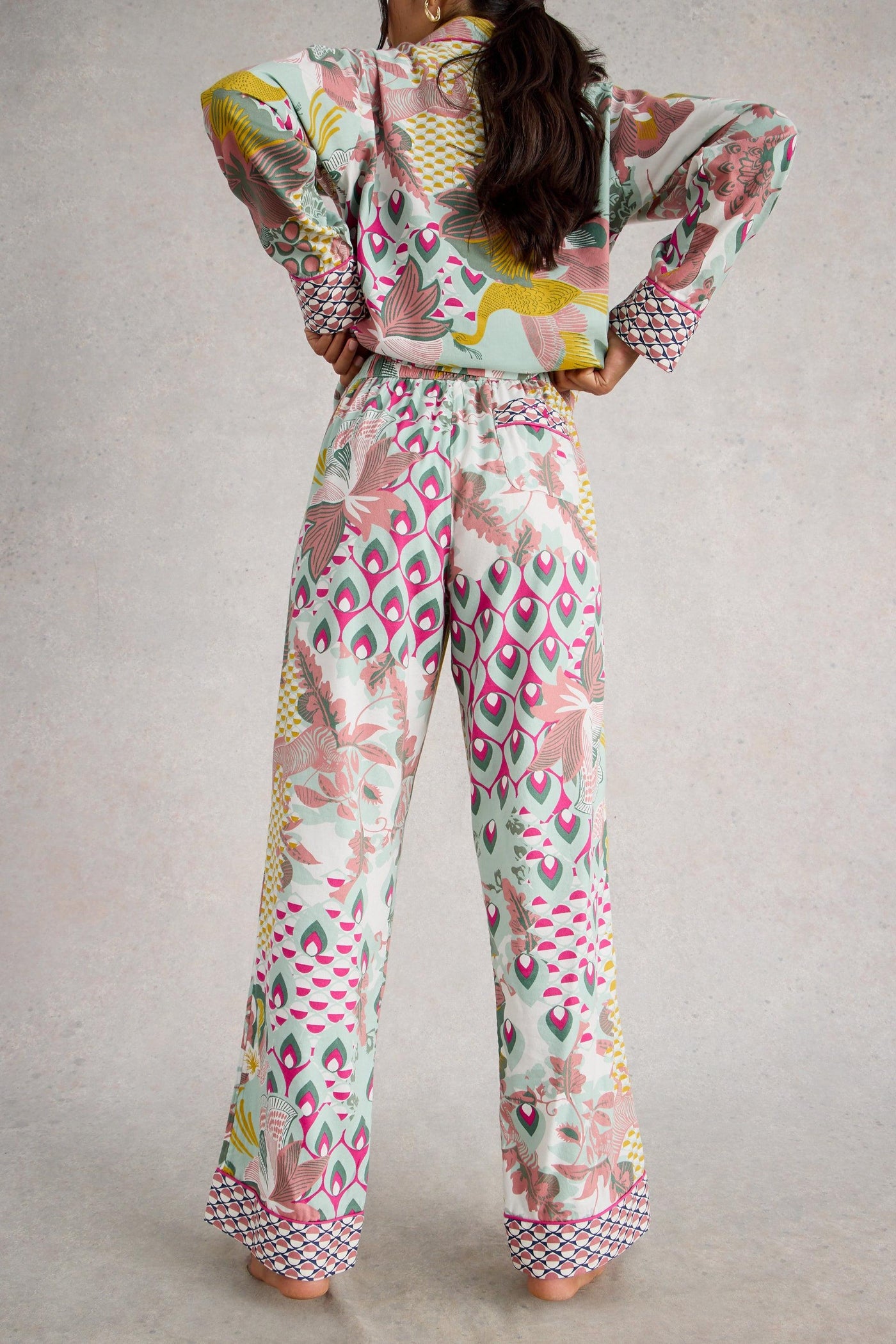 White Stuff Nina Organic PJ Green Multi Bottom