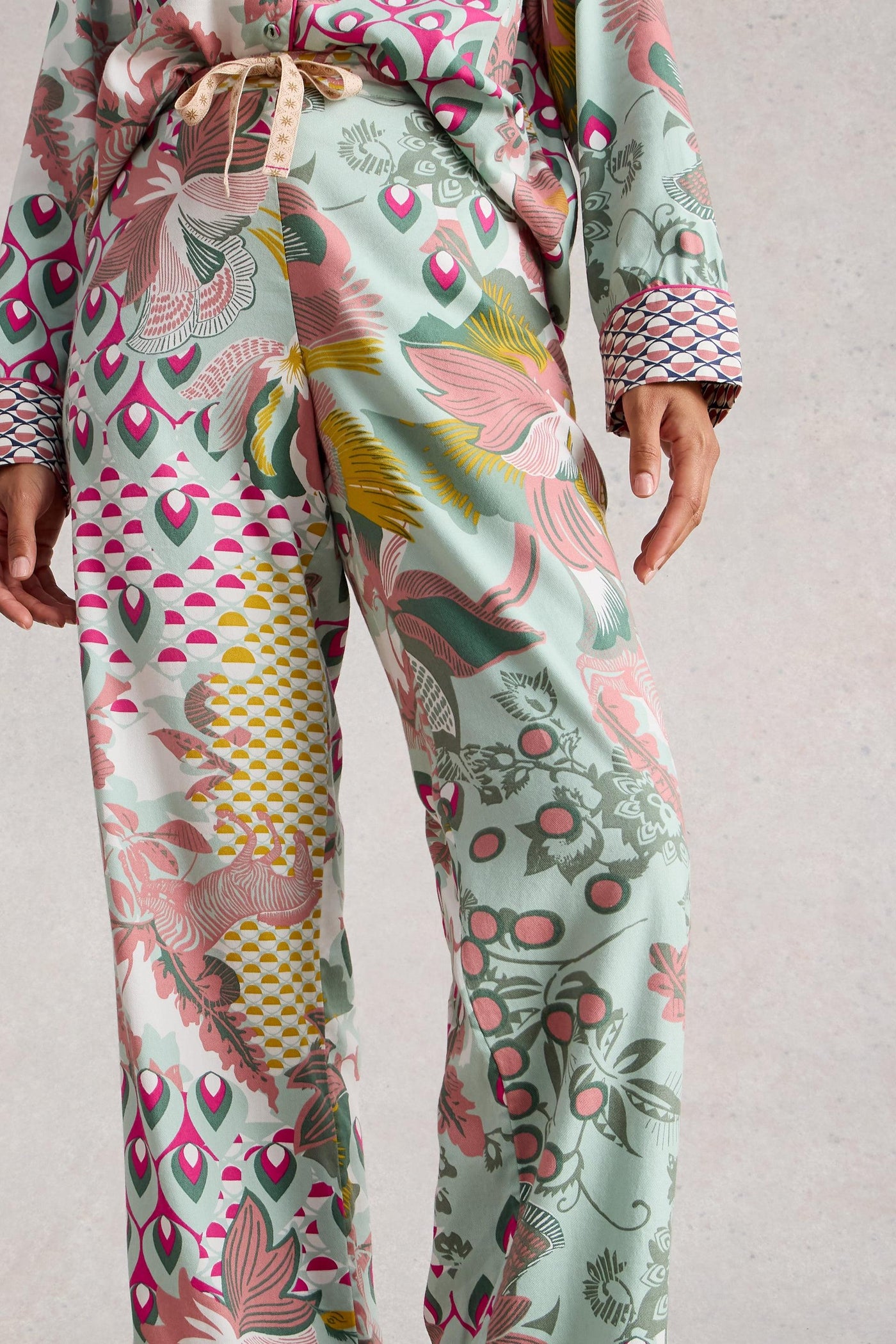 White Stuff Nina Organic PJ Green Multi Bottom