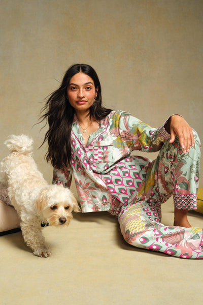 White Stuff Nina Organic PJ Green Multi Bottom