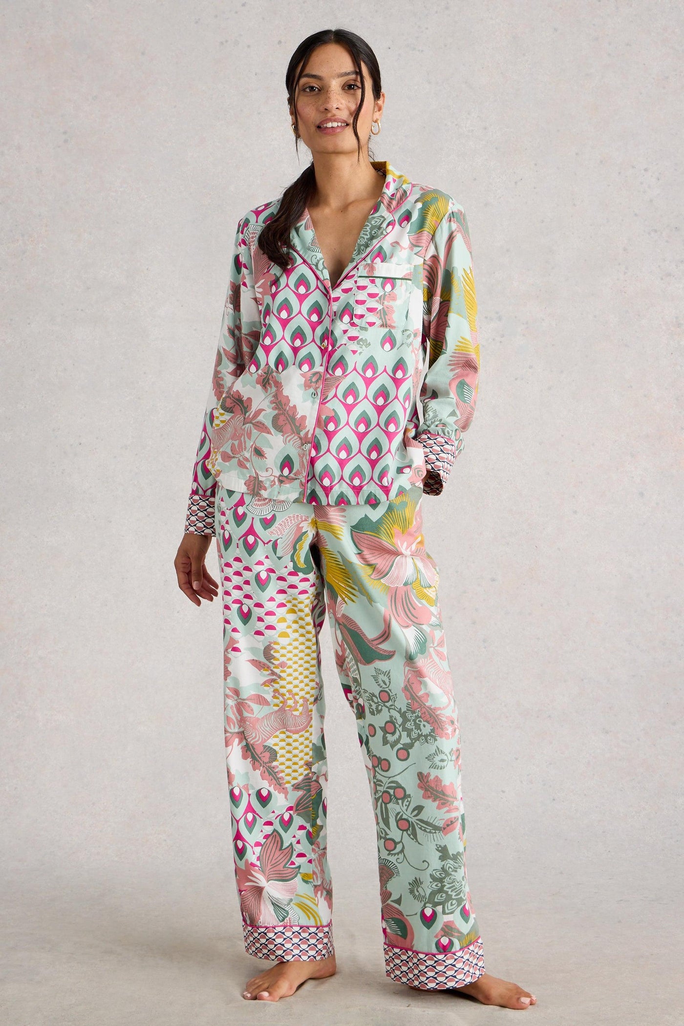 White Stuff Nina Organic PJ Green Multi Bottom