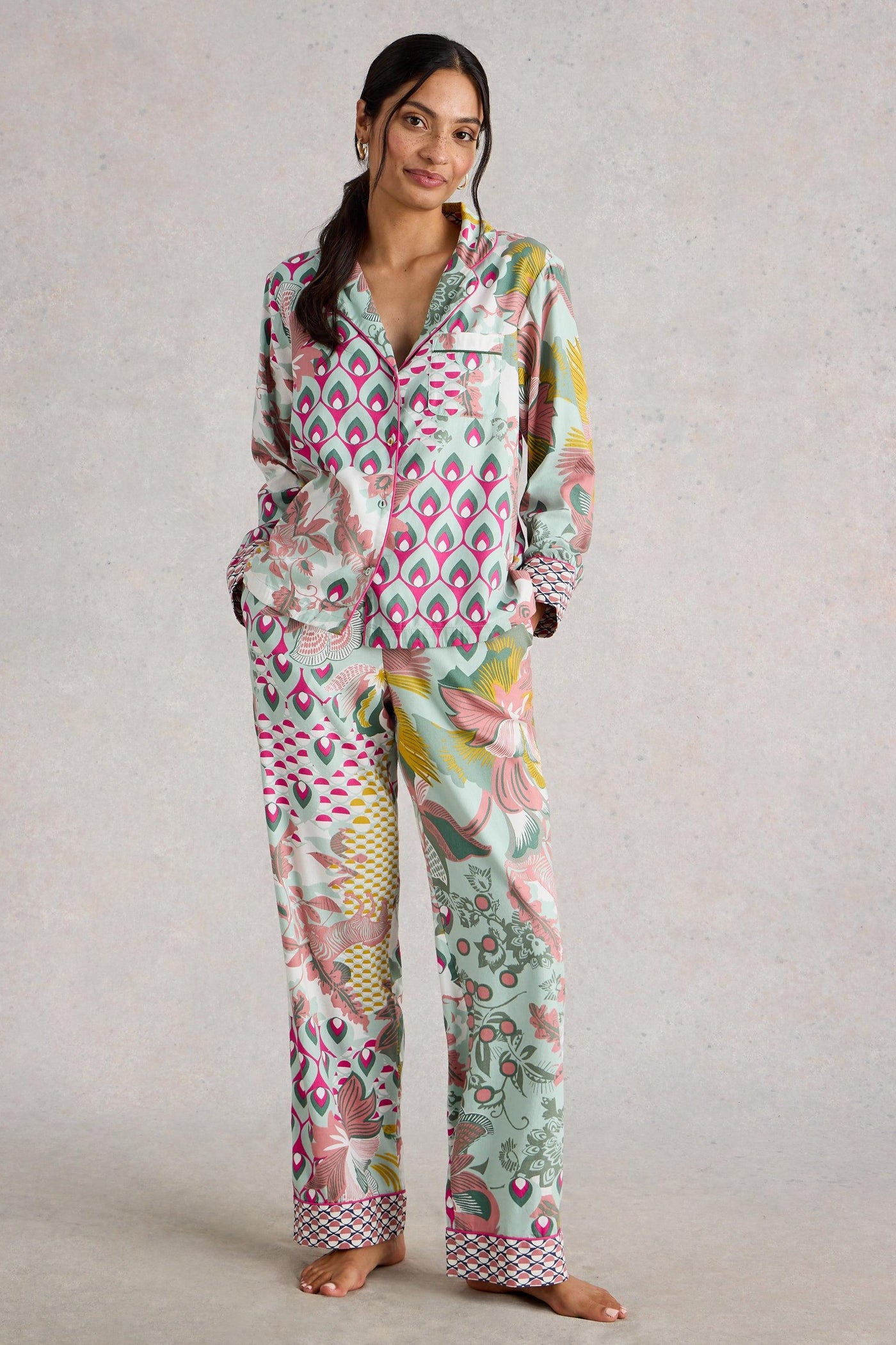White Stuff Nina Organic PJ Green Multi Shirt