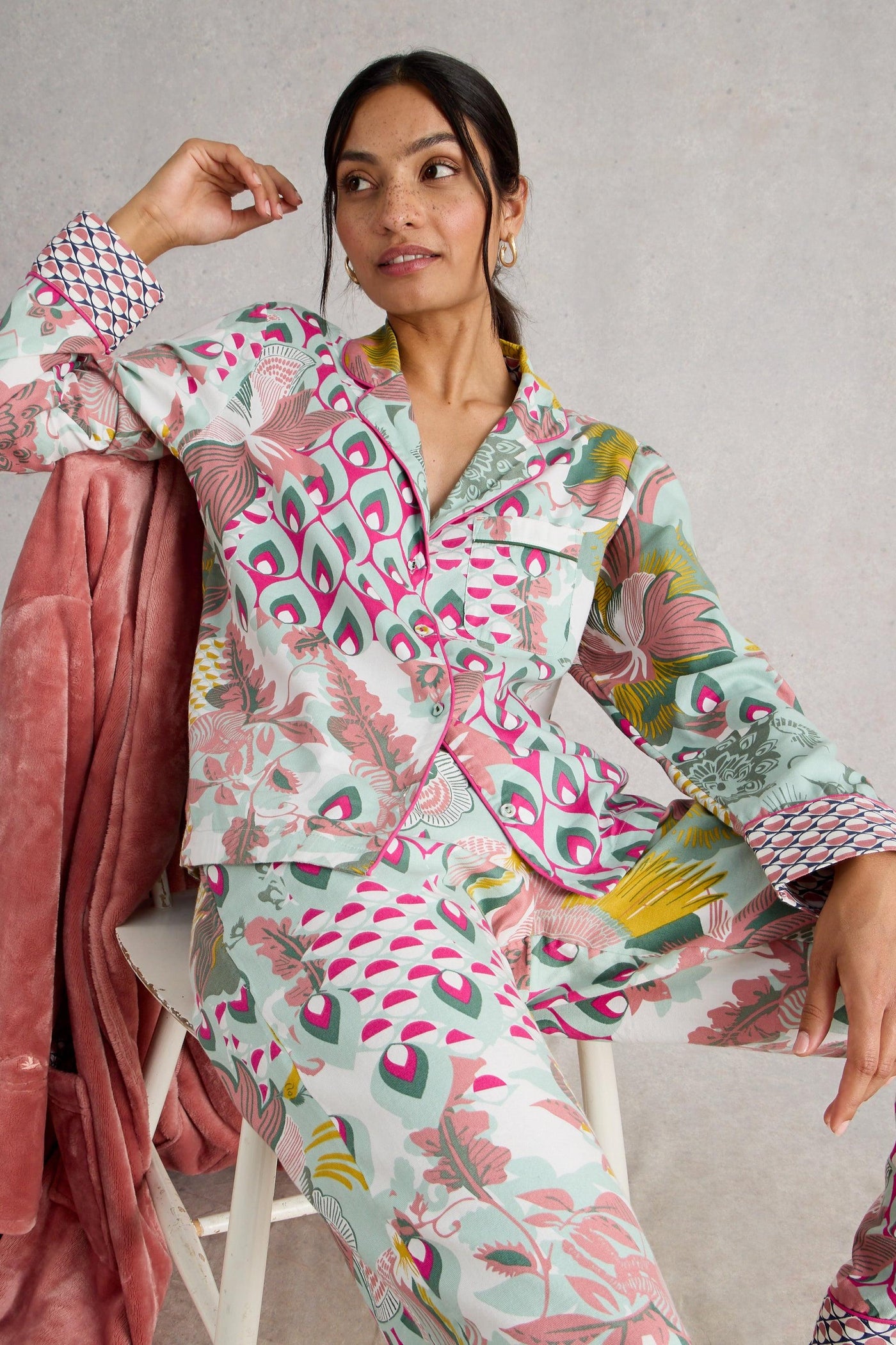 White Stuff Nina Organic PJ Green Multi Shirt