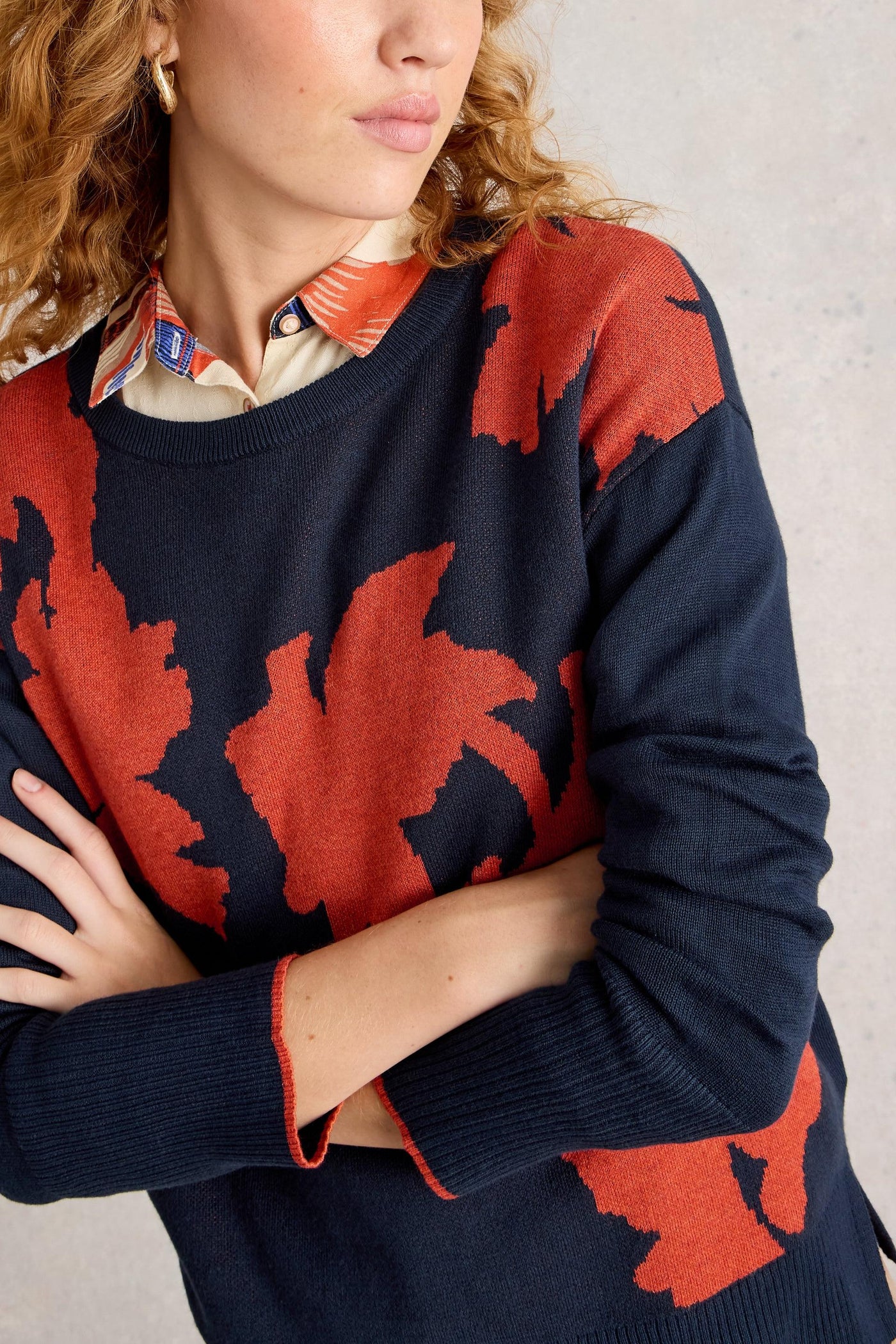 White Stuff Olive Floral Jumper in Navy Multi