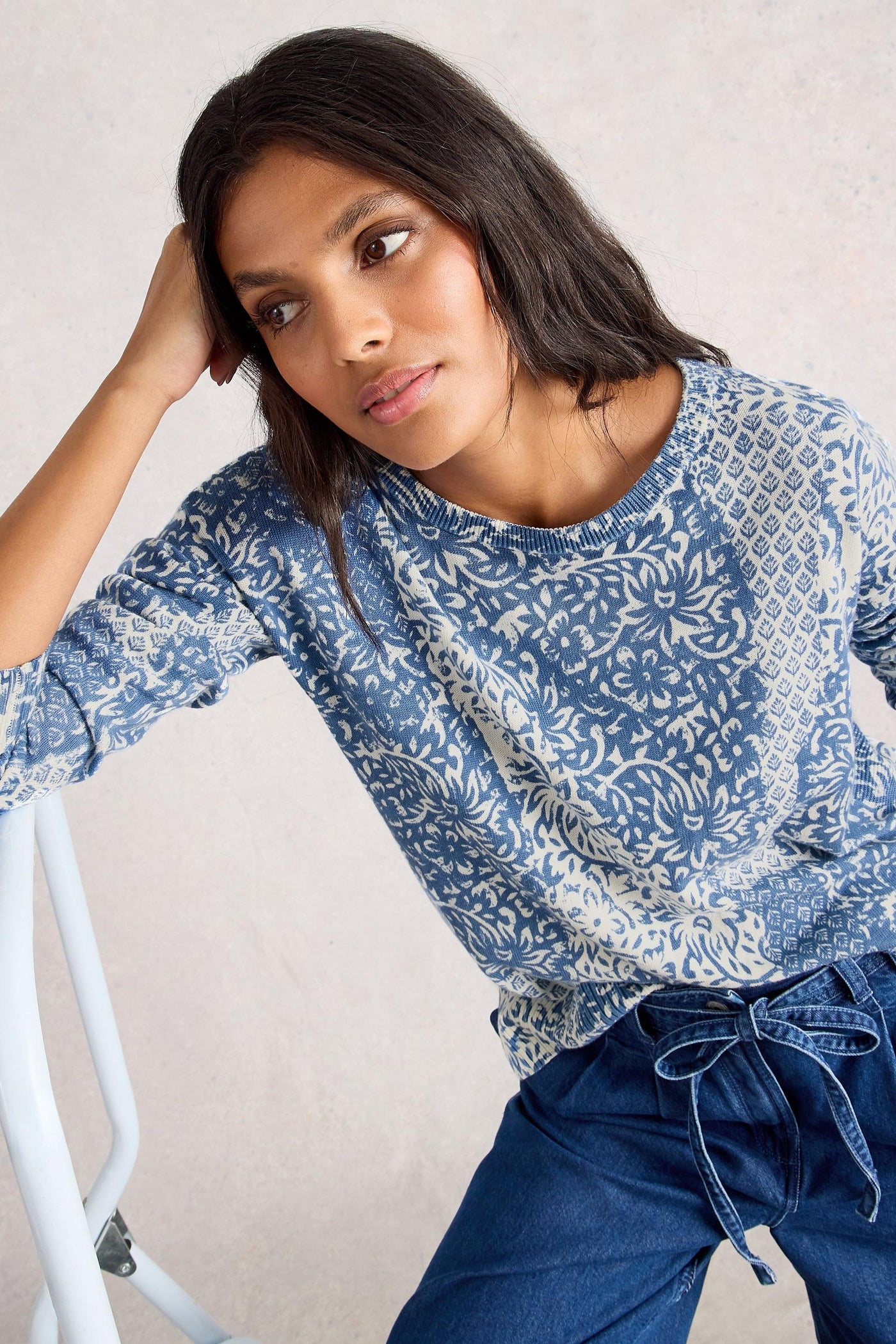 White Stuff Olive Print Jumper in Blue Print