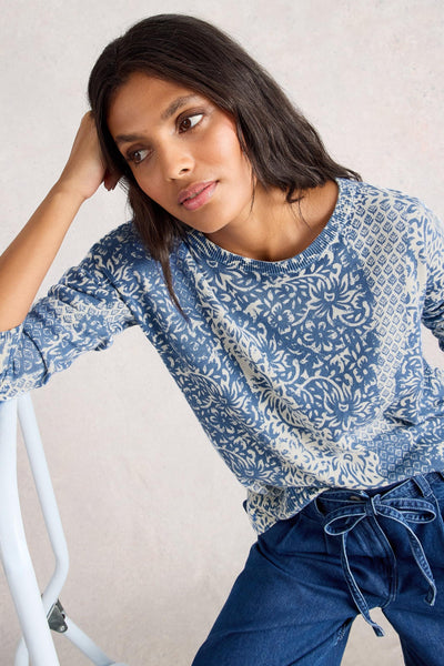 White Stuff Olive Print Jumper in Blue Print
