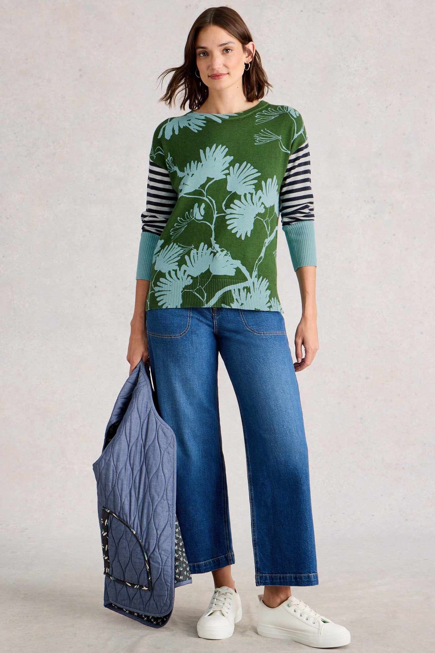 White Stuff Olive Print Jumper in Green Print