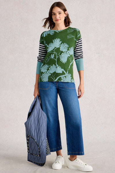 White Stuff Olive Print Jumper in Green Print