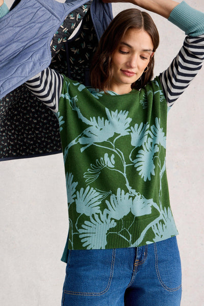 White Stuff Olive Print Jumper in Green Print