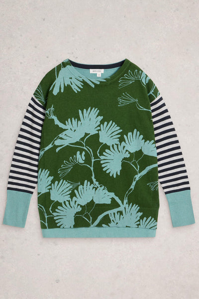 White Stuff Olive Print Jumper in Green Print