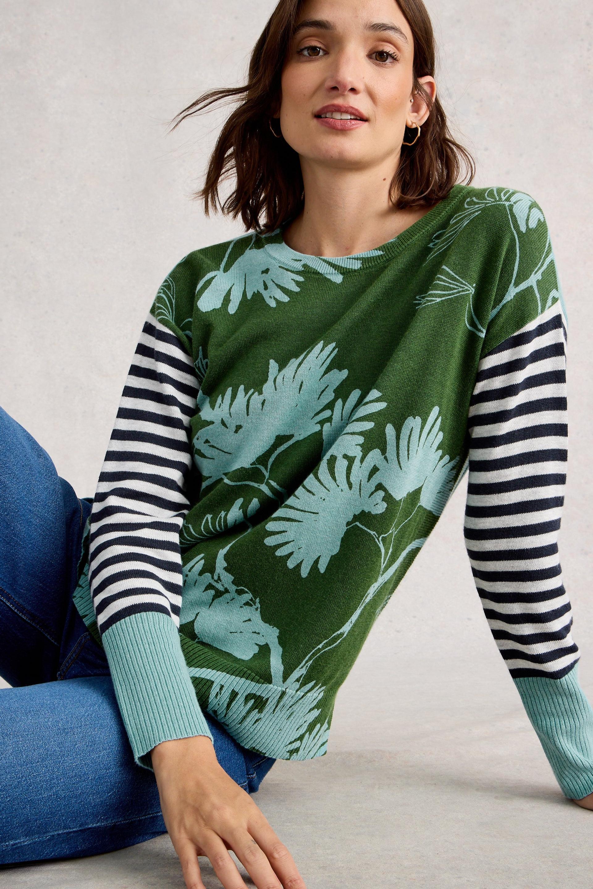 White Stuff Olive Print Jumper in Green Print