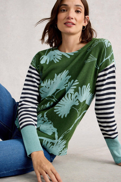 White Stuff Olive Print Jumper in Green Print