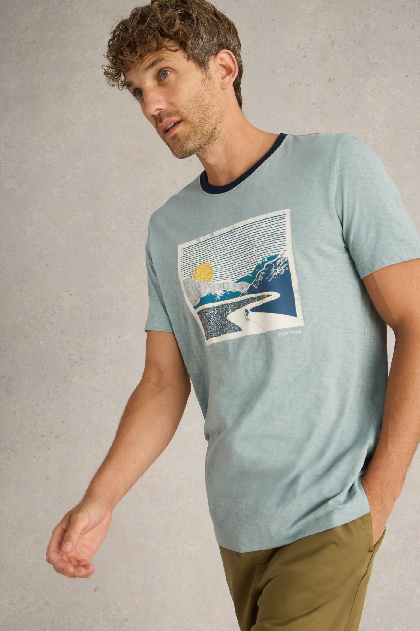 White Stuff Peak Pedals Graphic Tee in Blue Print-Mens-Ohh! By Gum - Shop Sustainable