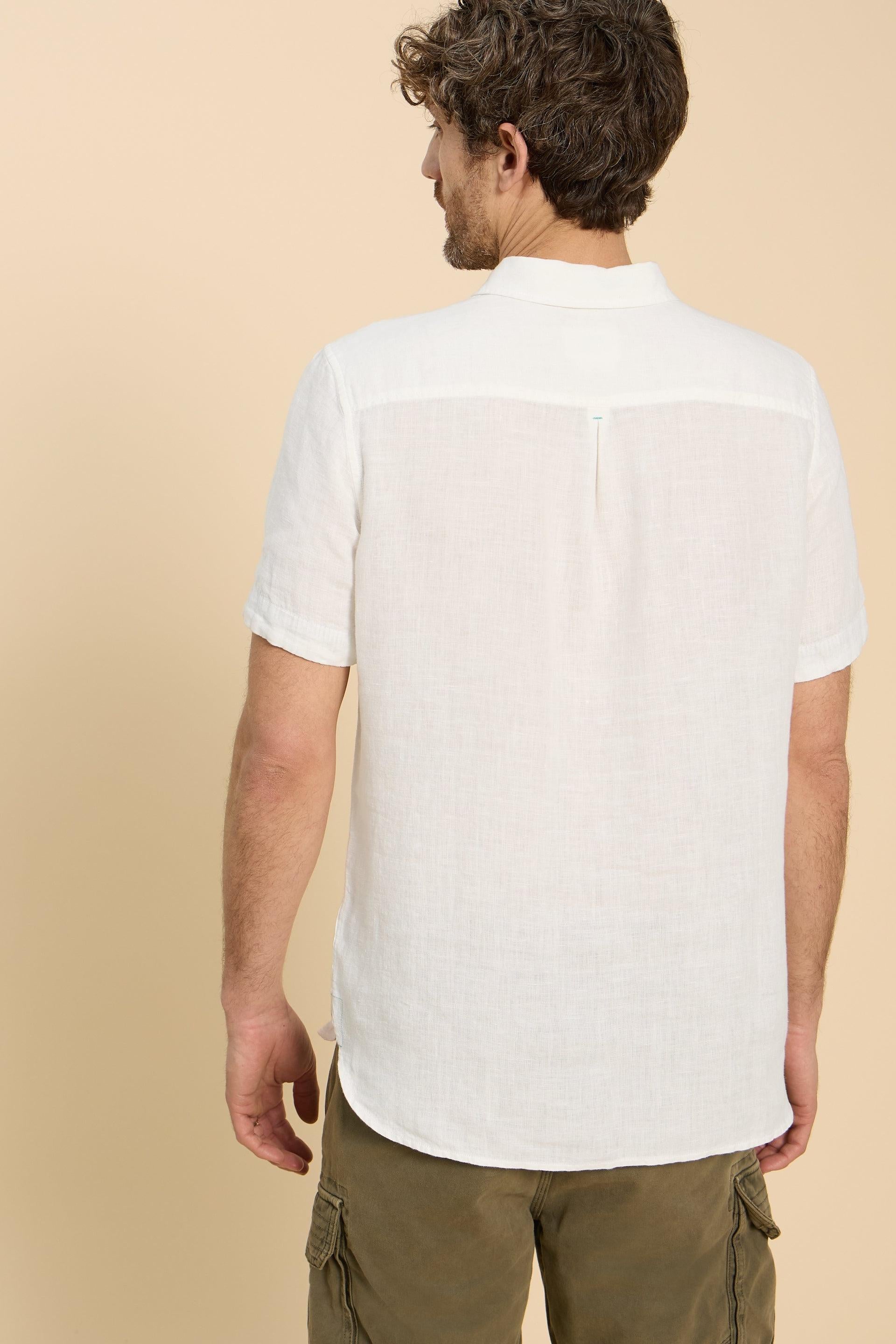 White Stuff Pembroke Short Sleeve Linen Shirt in Brilliant White