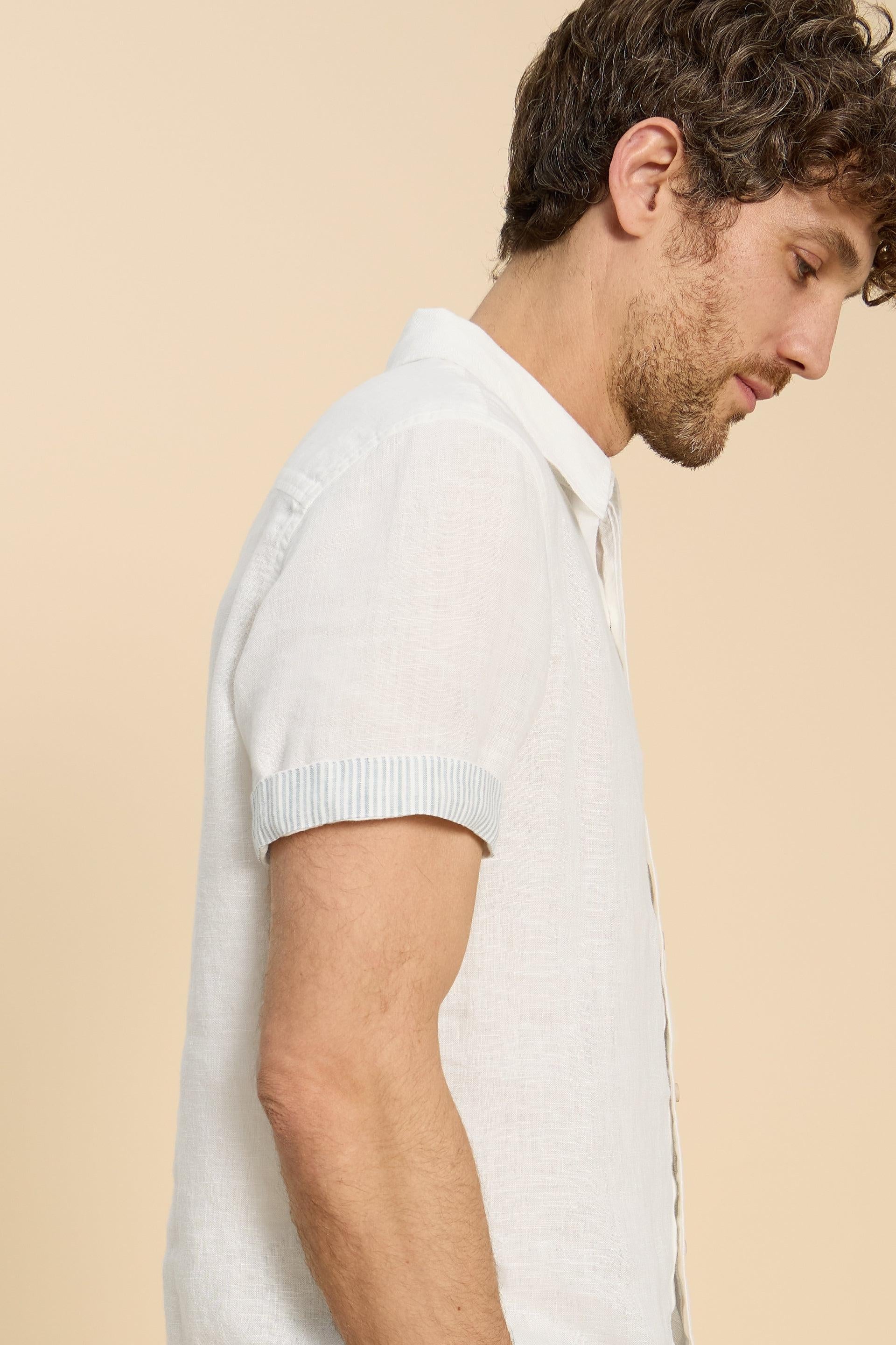 White Stuff Pembroke Short Sleeve Linen Shirt in Brilliant White