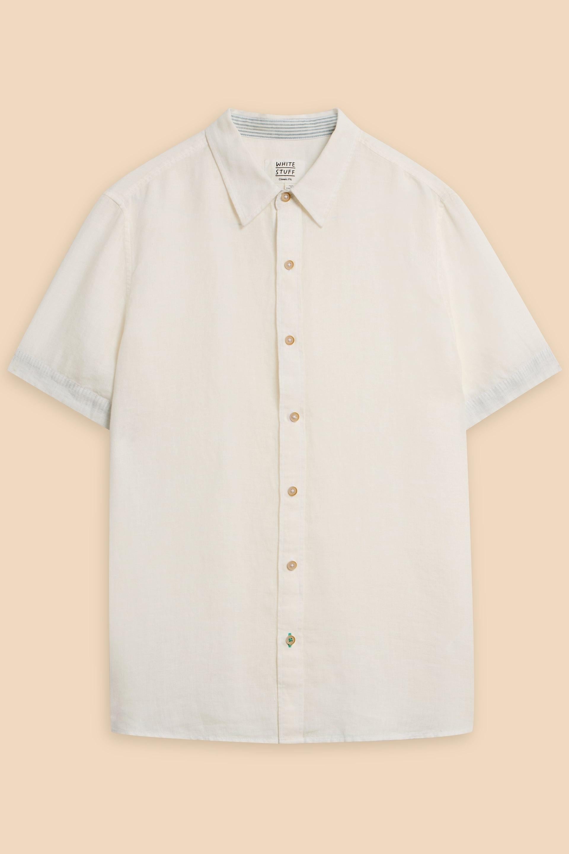 White Stuff Pembroke Short Sleeve Linen Shirt in Brilliant White