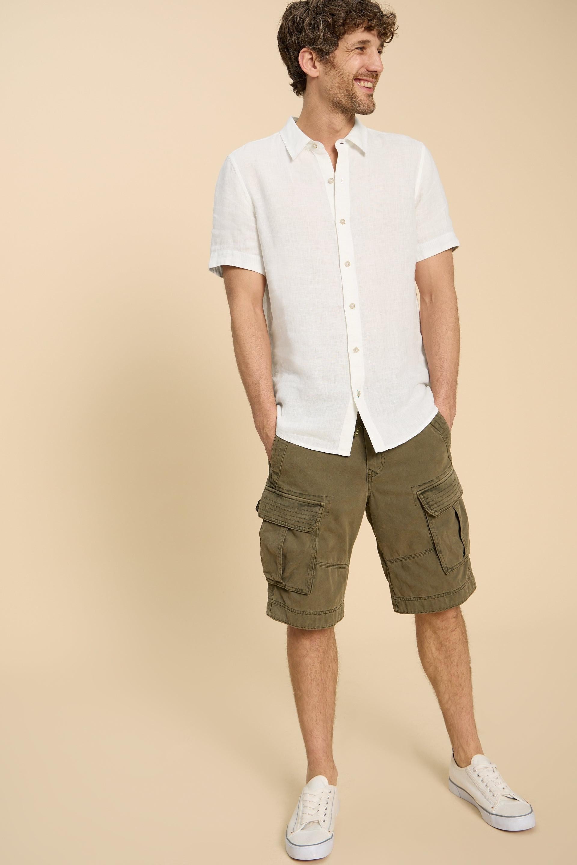 White Stuff Pembroke Short Sleeve Linen Shirt in Brilliant White