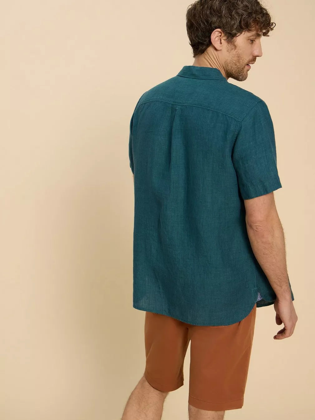 White Stuff Pembroke Short Sleeve Linen Shirt in Teal Multi-Mens-Ohh! By Gum - Shop Sustainable