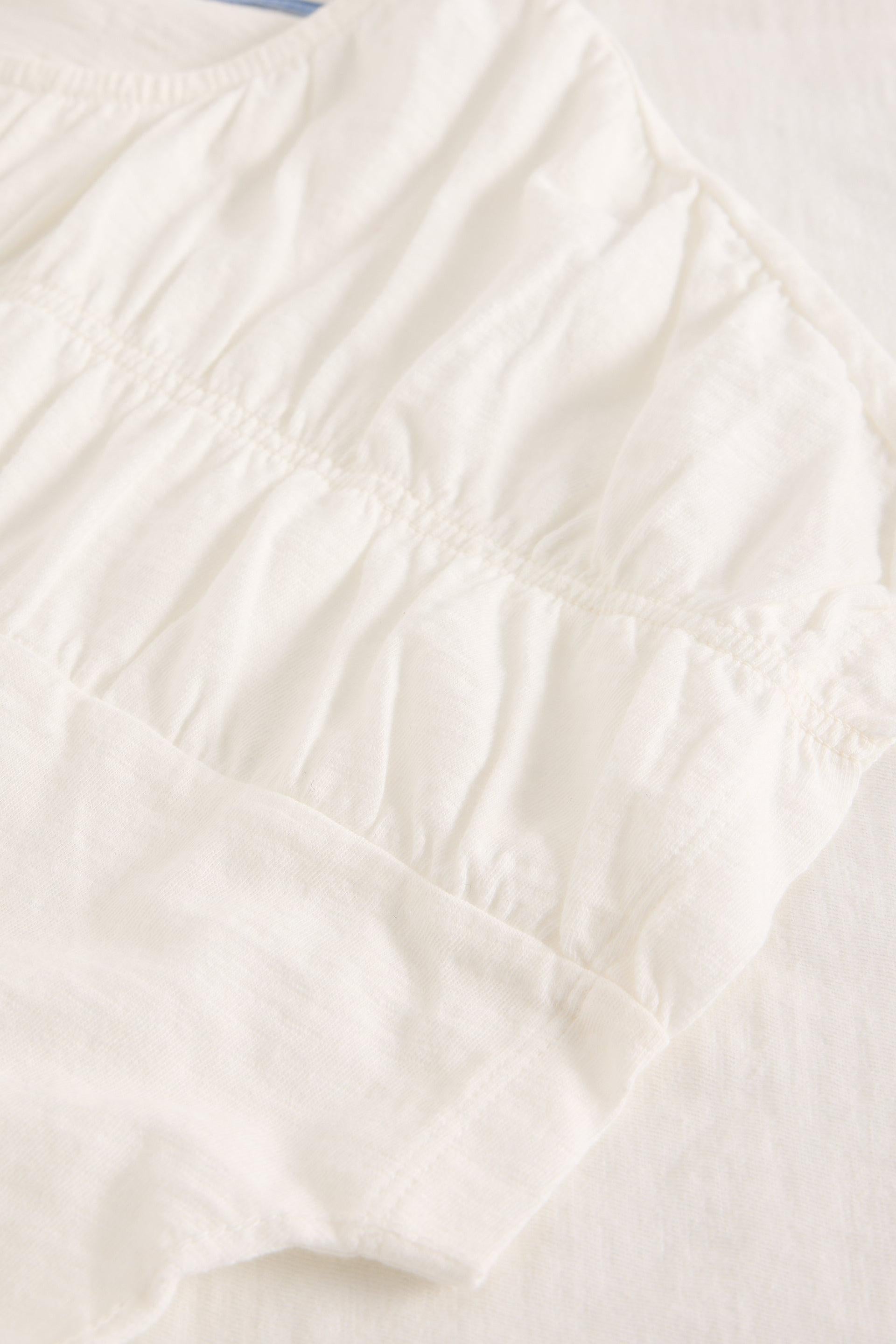 Close-up of a ruching on organic cotton t-shirt